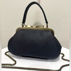 Black Togo Cowhide Handmade Bow Shaped Kisslock Frame Bag, Crossbody